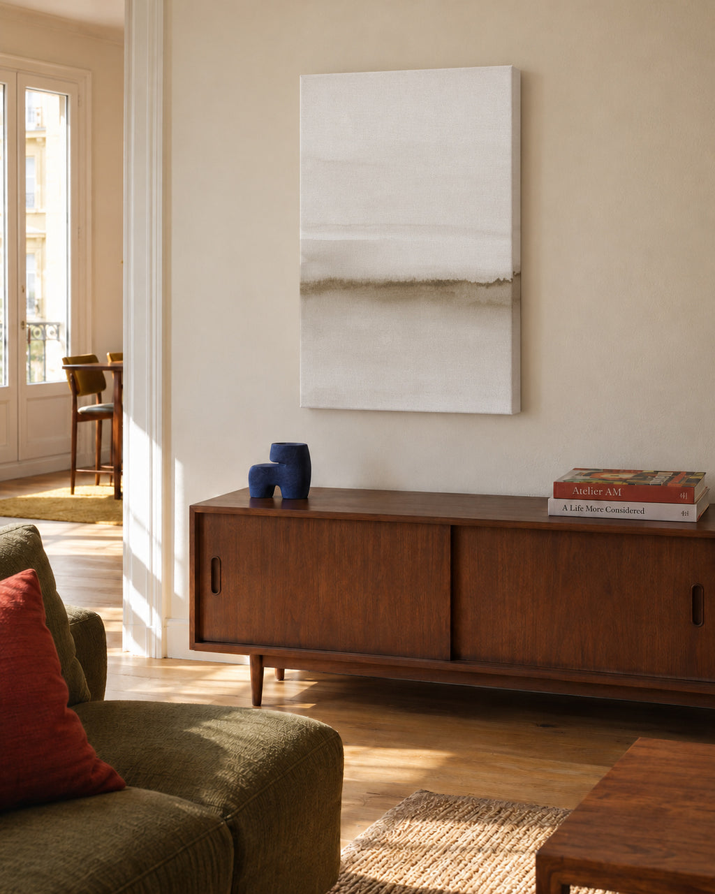 Watercolor landscape N 47 Beige tones 1/2 - Unframed canvas in an interior