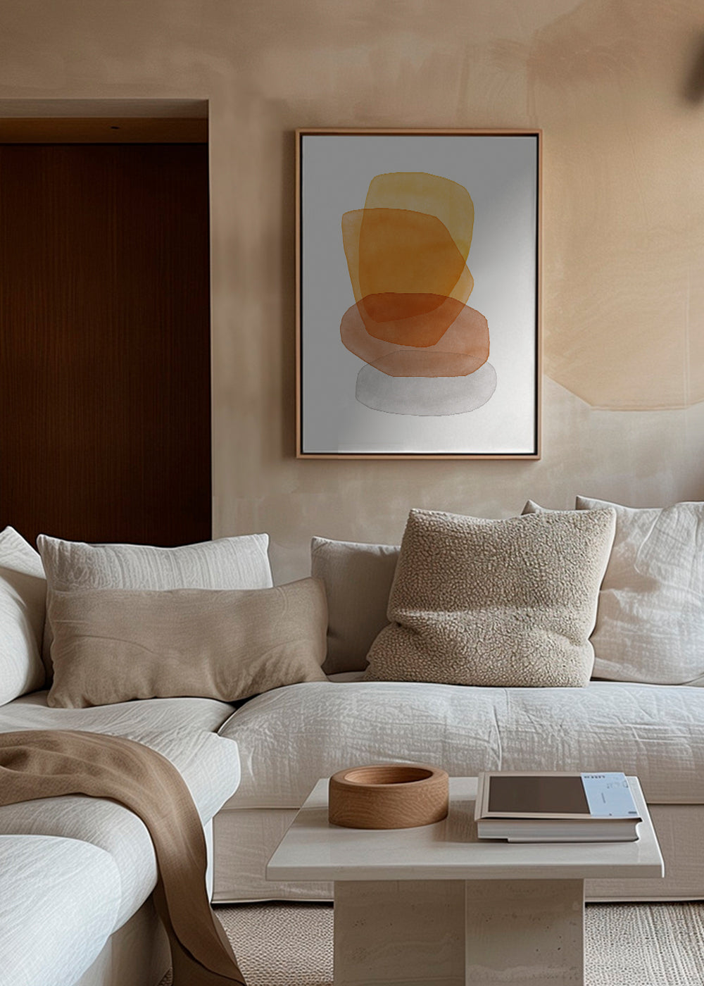 Arte abstrata com formas ocres empilhadas
