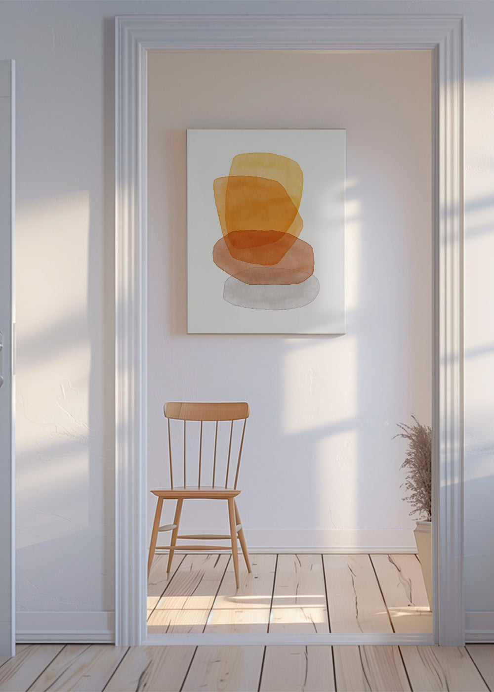Arte abstrata com formas ocres empilhadas