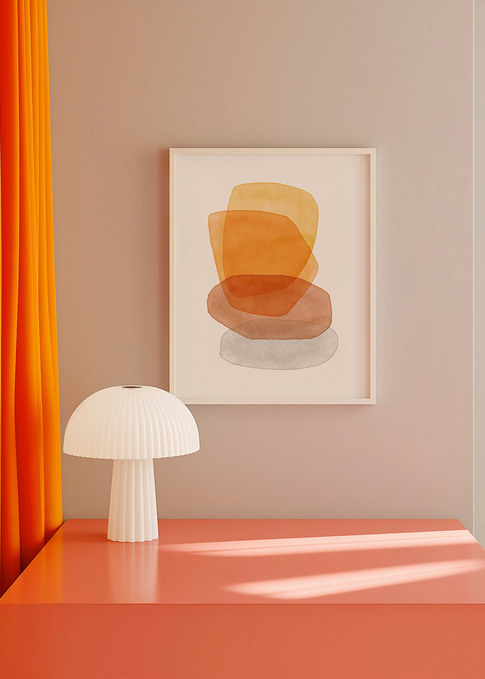 Arte abstrata com formas ocres empilhadas