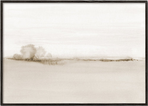 Quadro de paisagem em aquarela sépia com horizonte suave