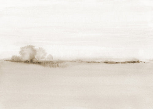 Quadro de paisagem em aquarela sépia com horizonte suave