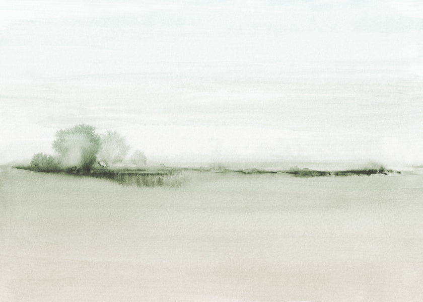 Quadro de paisagem em aquarela com horizonte suave