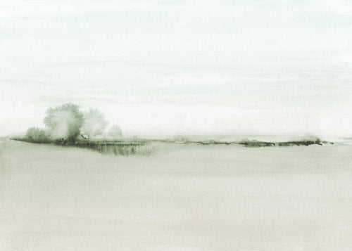 Quadro de paisagem em aquarela com horizonte suave
