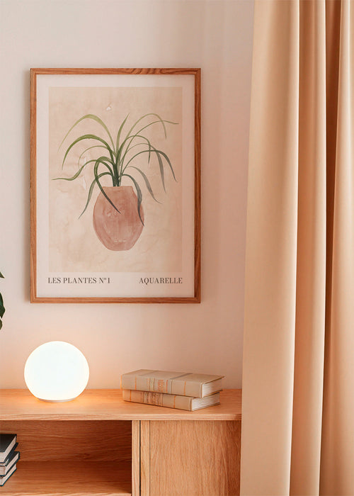 Estampa botânica: planta em vaso aquarela