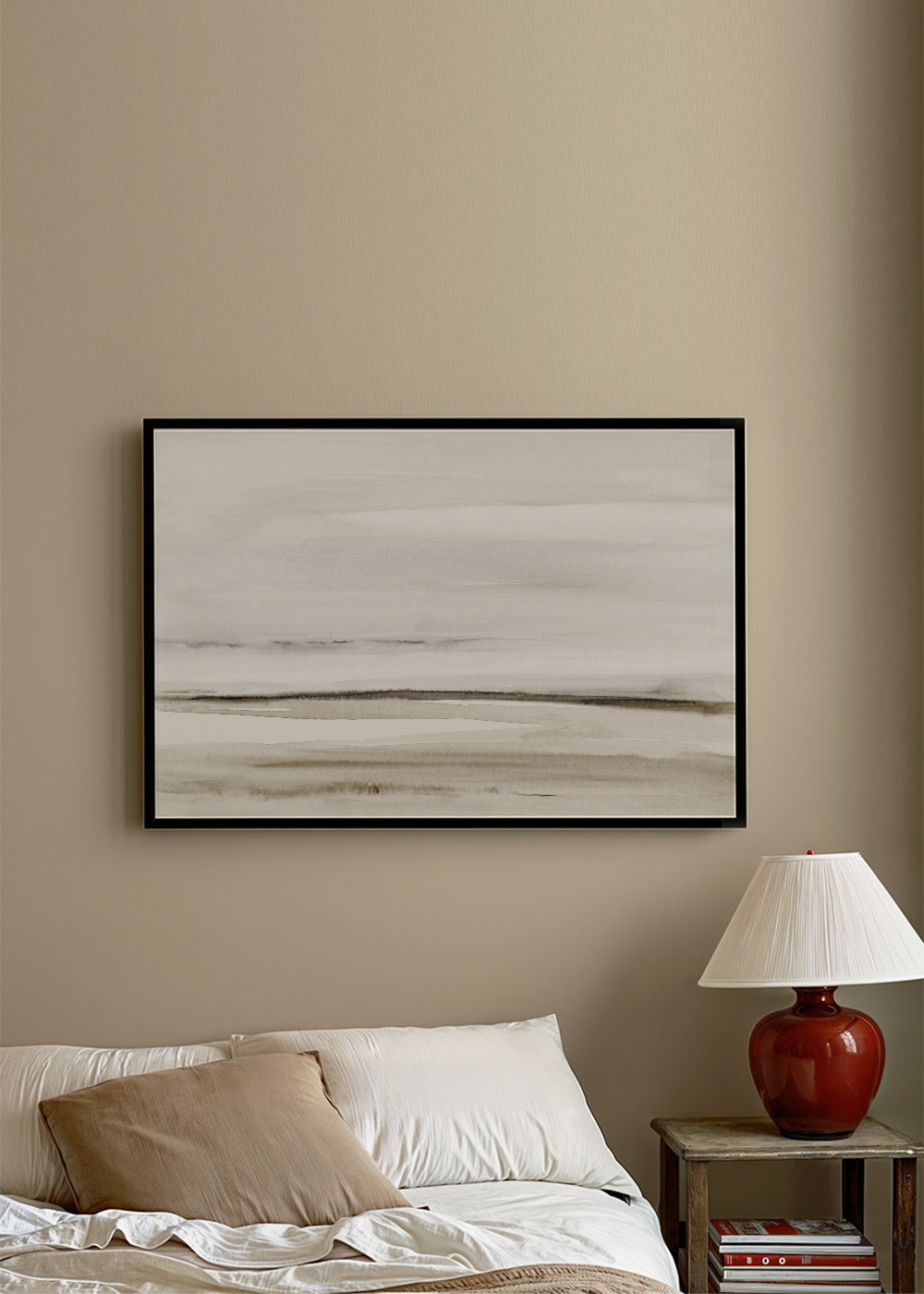 Quadro paisagem em aquarela neutra