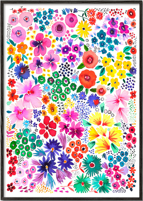 Estampa botânica de flores coloridas
