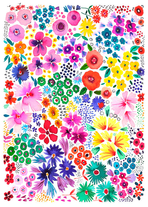 Estampa botânica de flores coloridas