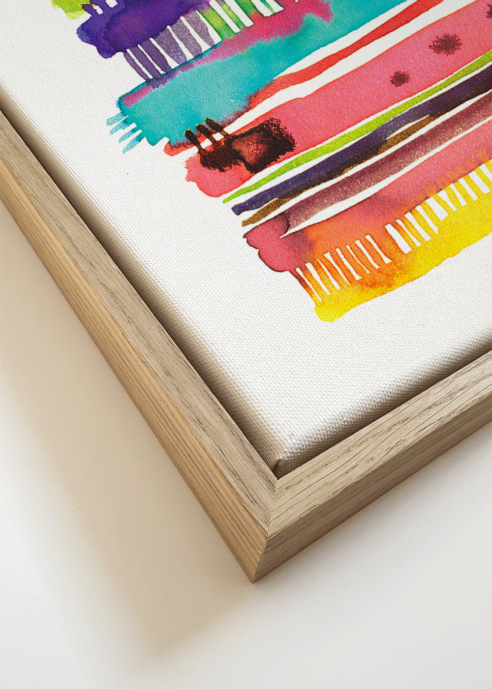 Quadro abstrato com linhas aquareladas multicolor