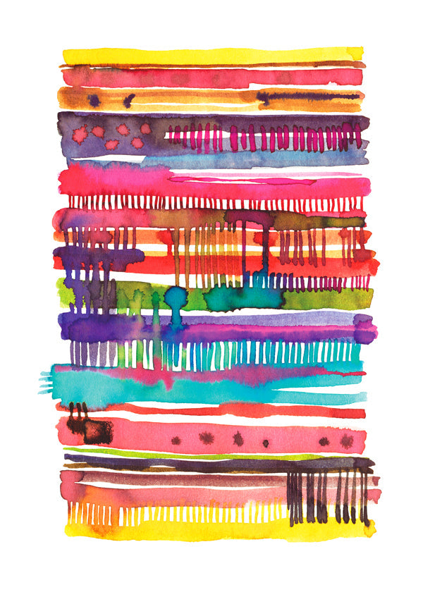 Quadro abstrato com linhas aquareladas multicolor