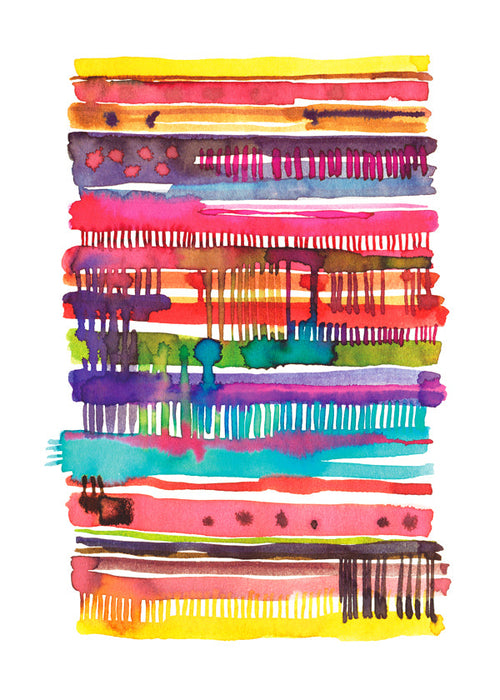Quadro abstrato com linhas aquareladas multicolor