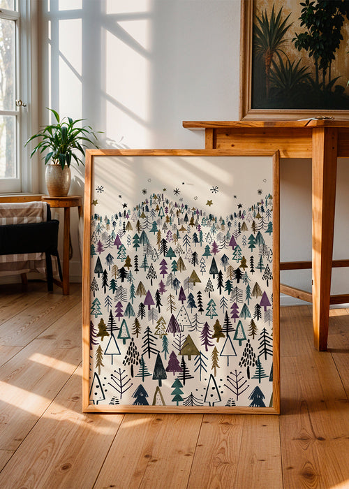 Quadro de paisagem com árvores estilizadas