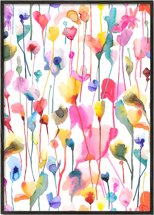 Estampa botânica em aquarela com flores silvestres
