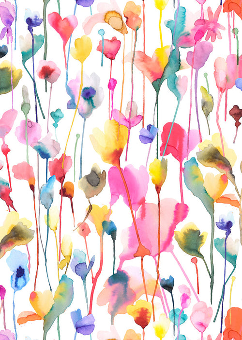 Estampa botânica em aquarela com flores silvestres