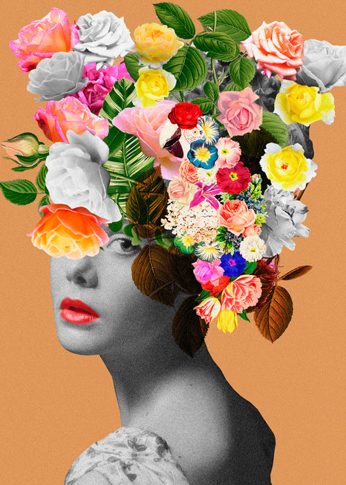 Estampa botânica com retrato floral