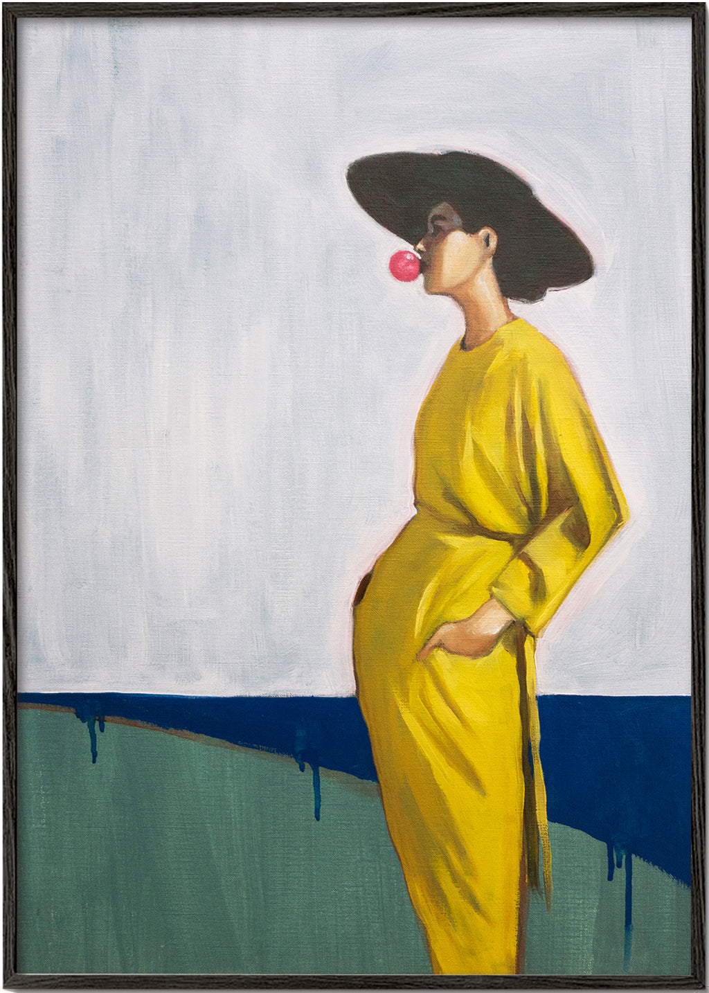 Design minimalista mulher com chapéu amarelo