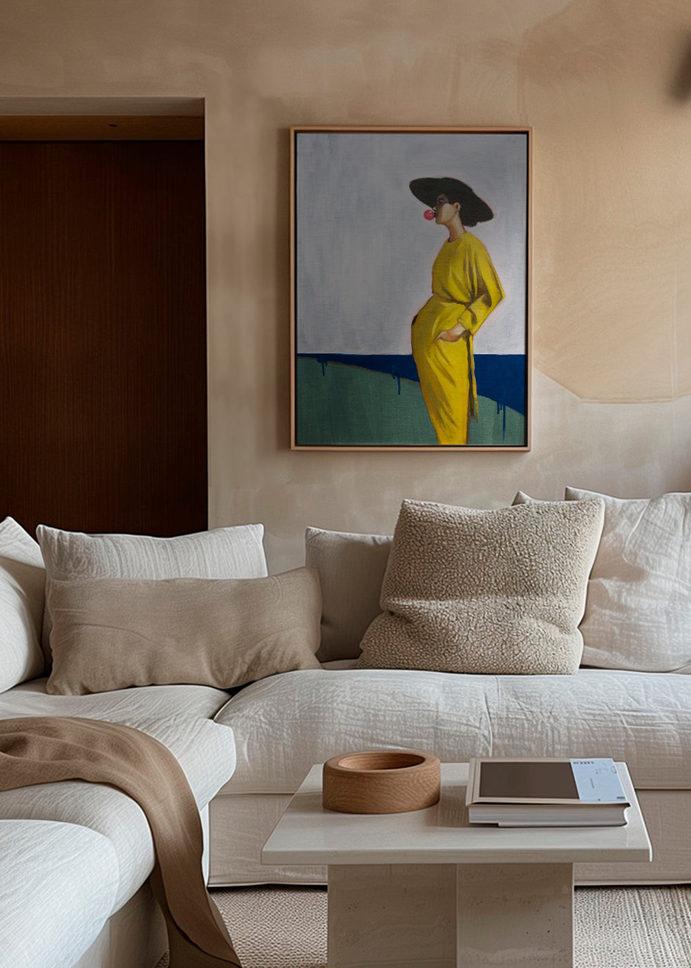 Design minimalista mulher com chapéu amarelo