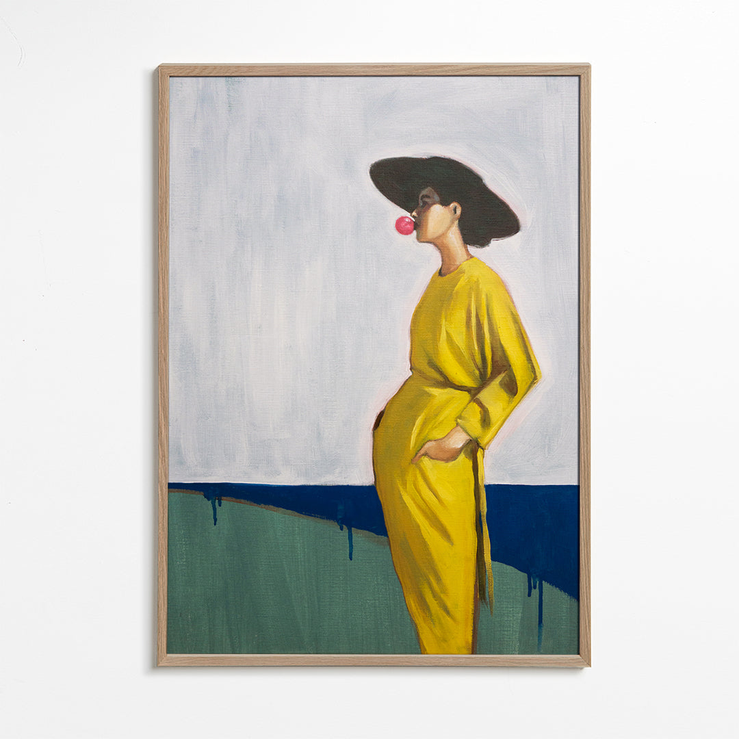 Design minimalista mulher com chapéu amarelo