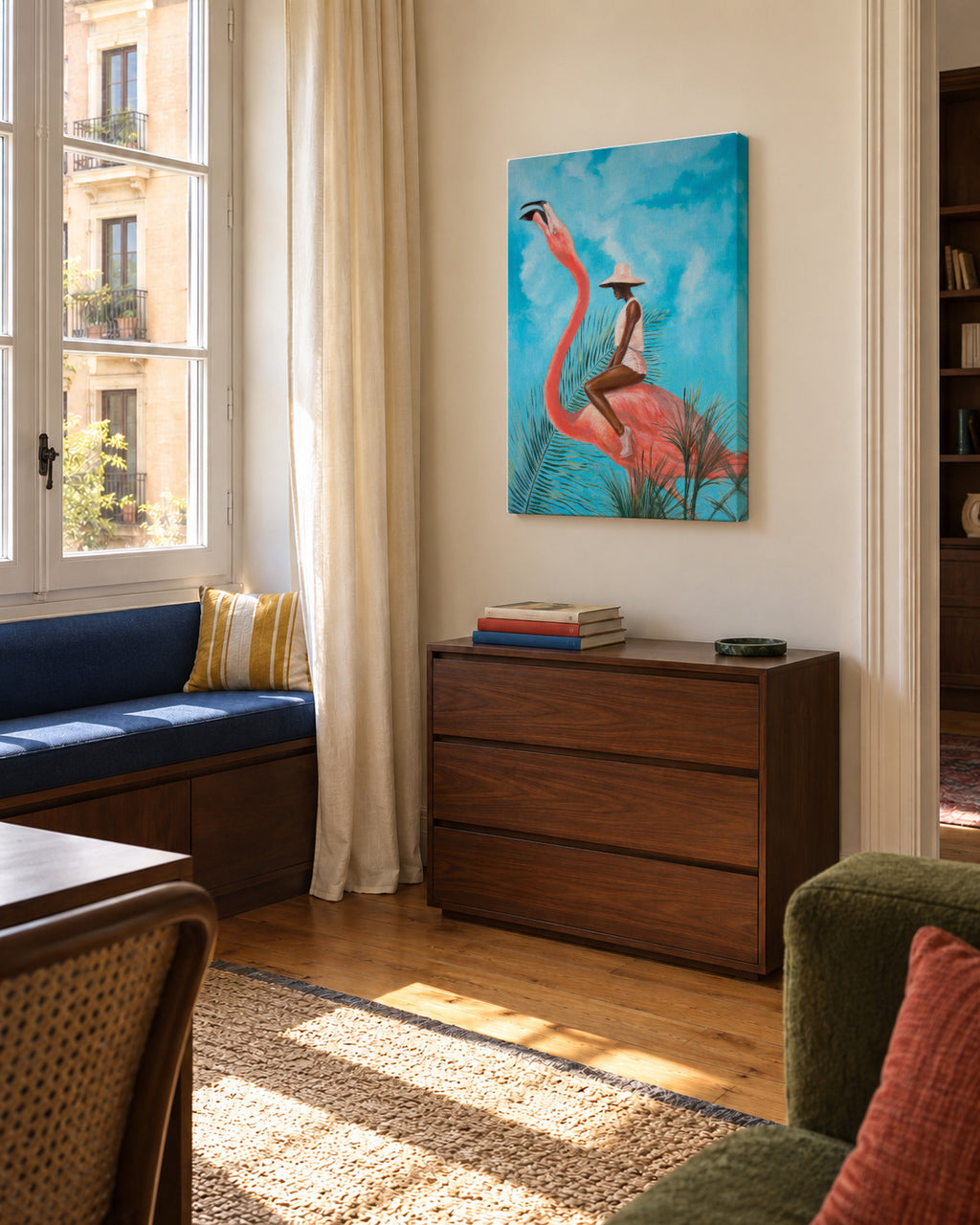 Marriage at the plastic garden - Unframed canvas in an interior