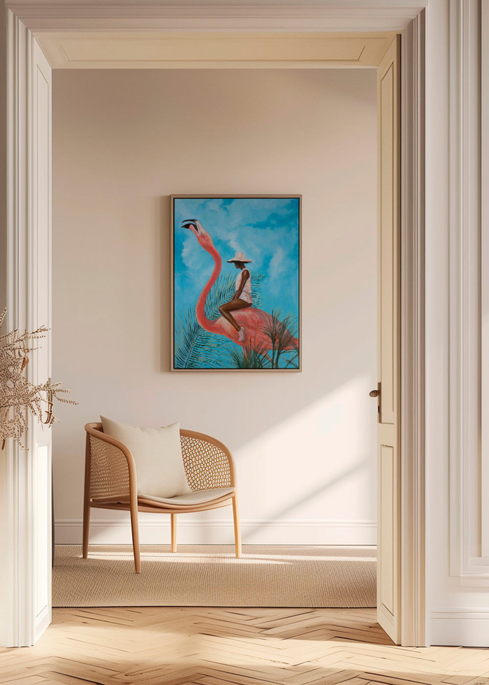 Quadro flamingo com figura