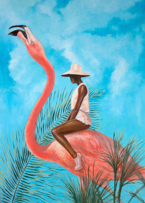 Quadro flamingo com figura