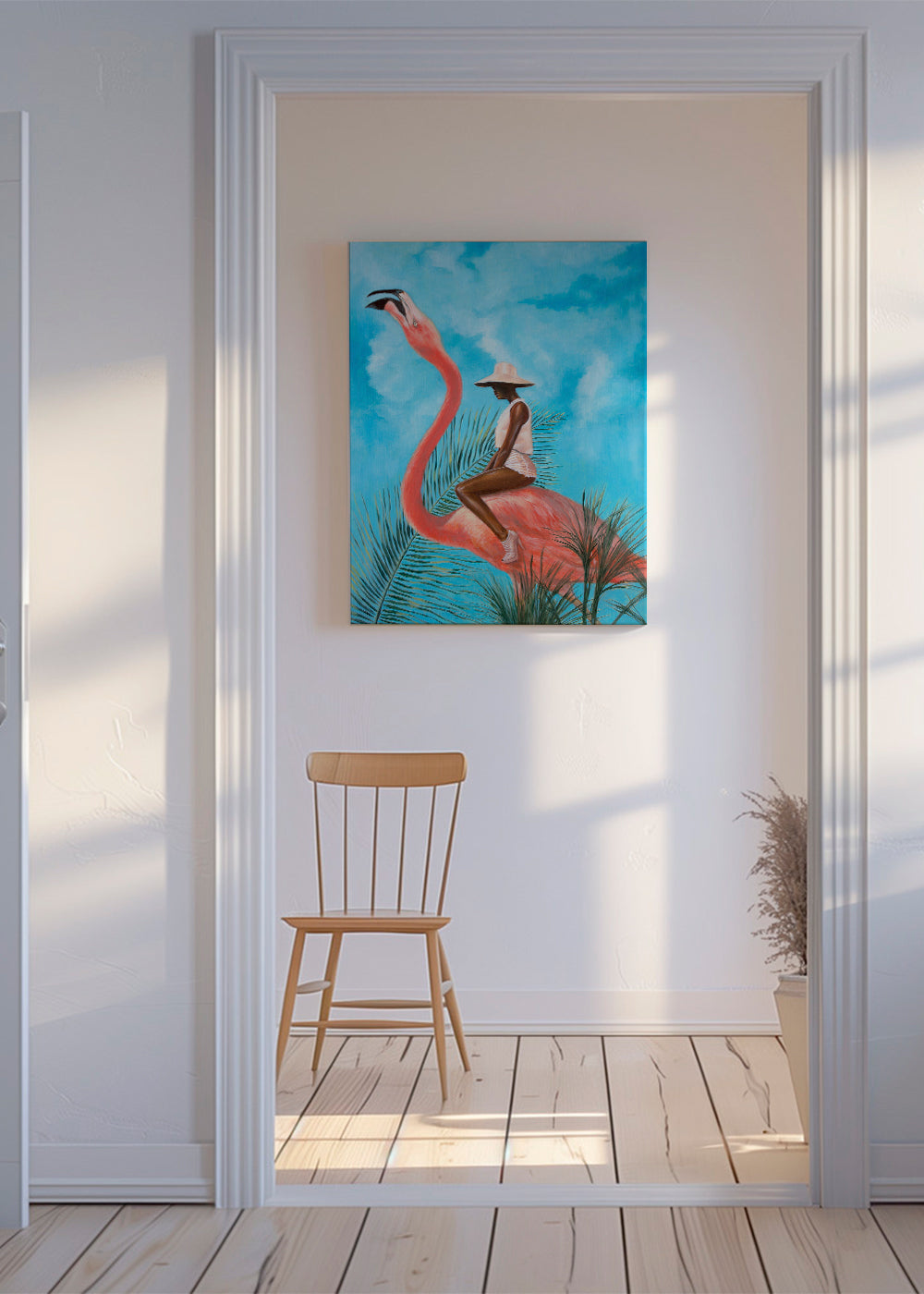 Quadro flamingo com figura