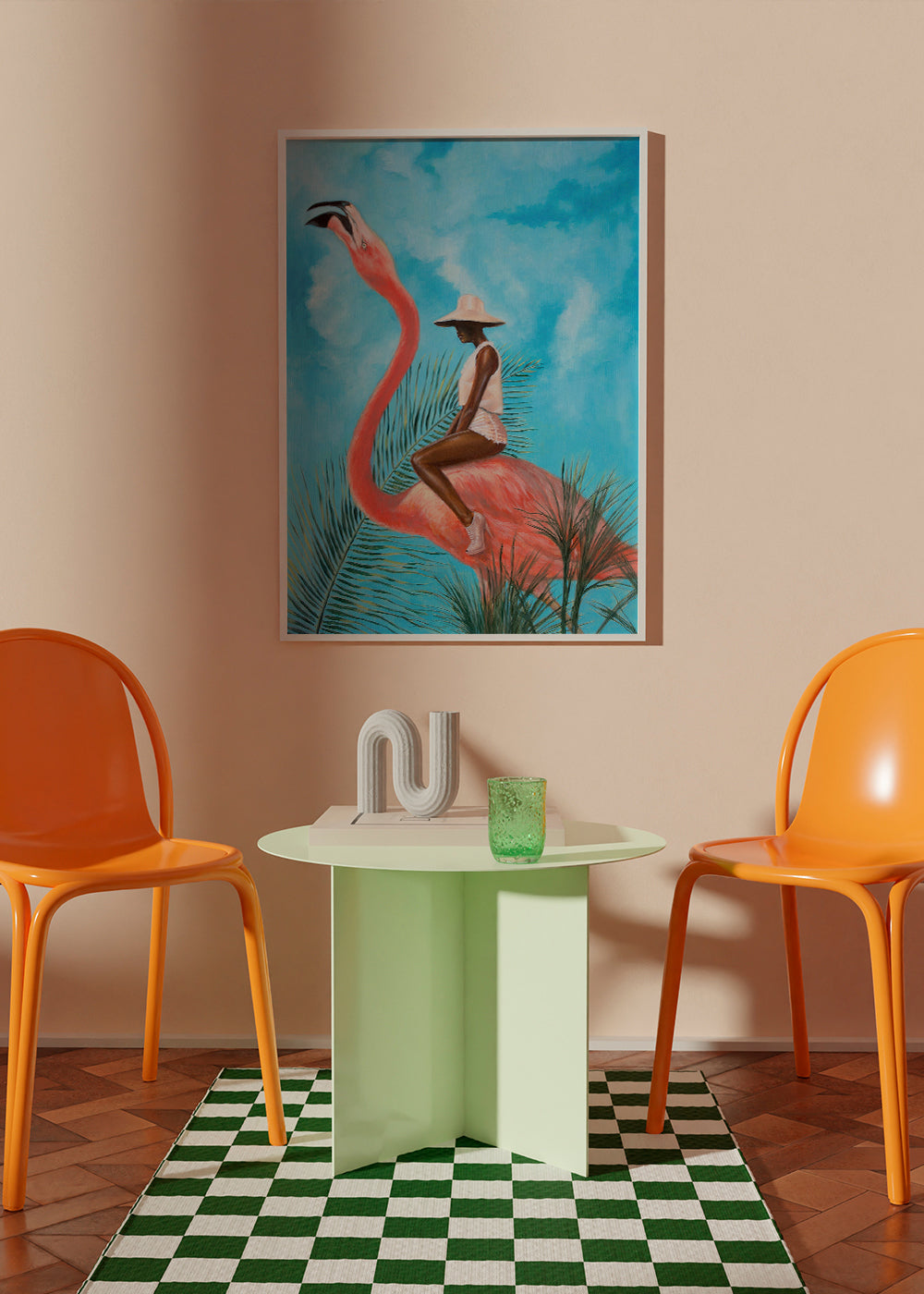 Quadro flamingo com figura