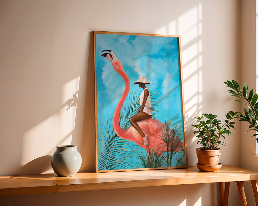 Quadro flamingo com figura
