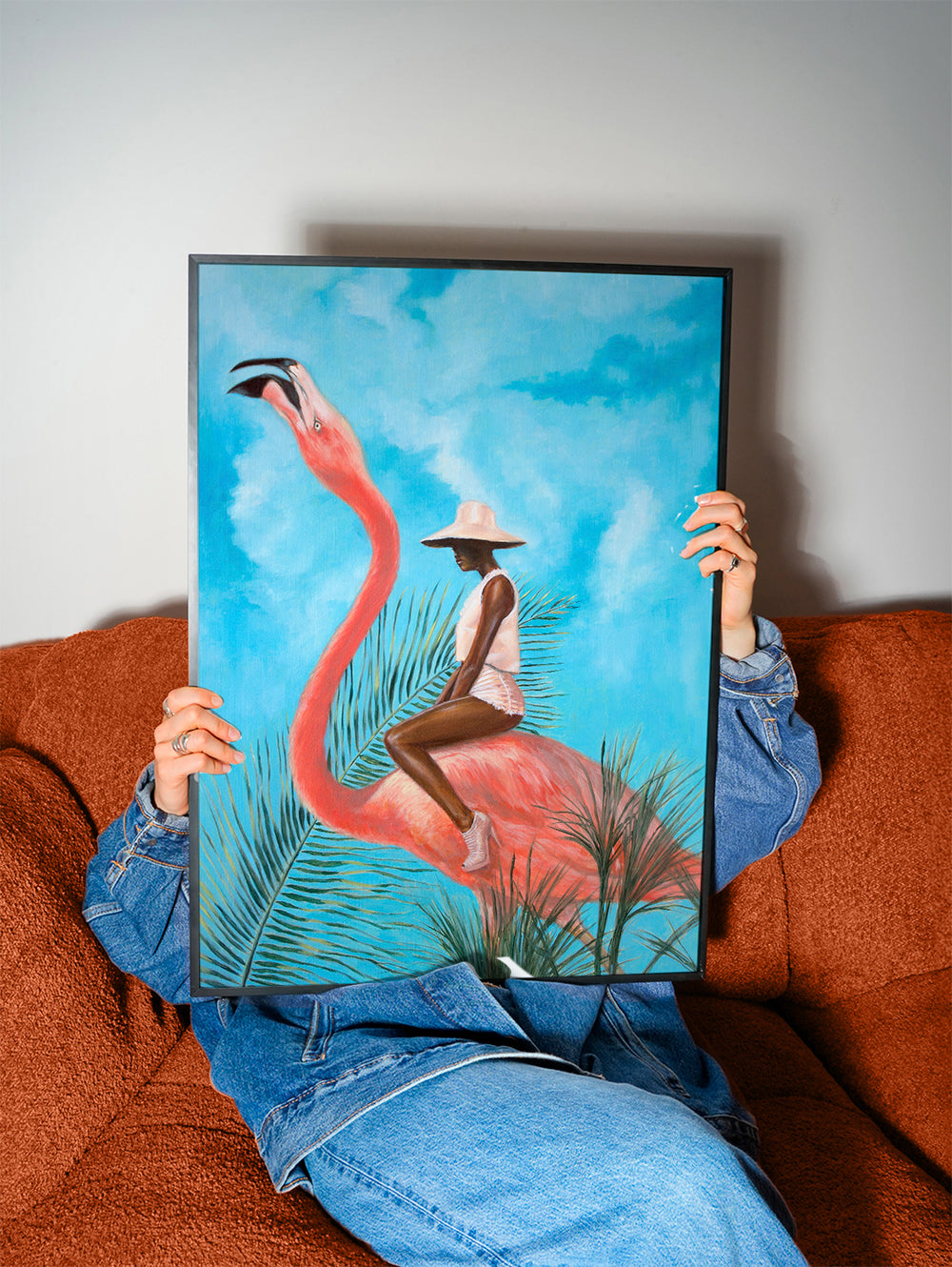 Quadro flamingo com figura
