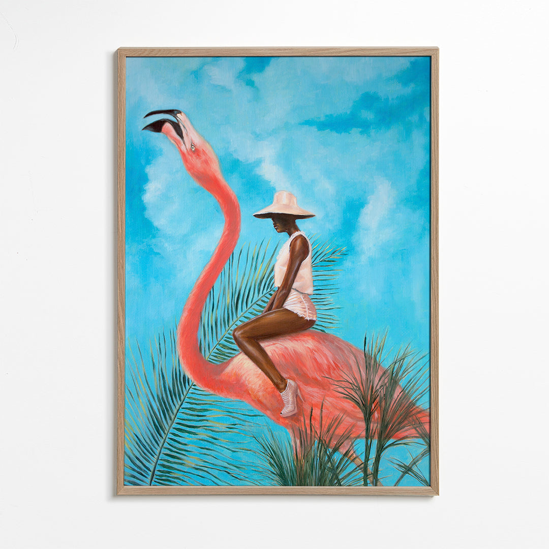Quadro flamingo com figura