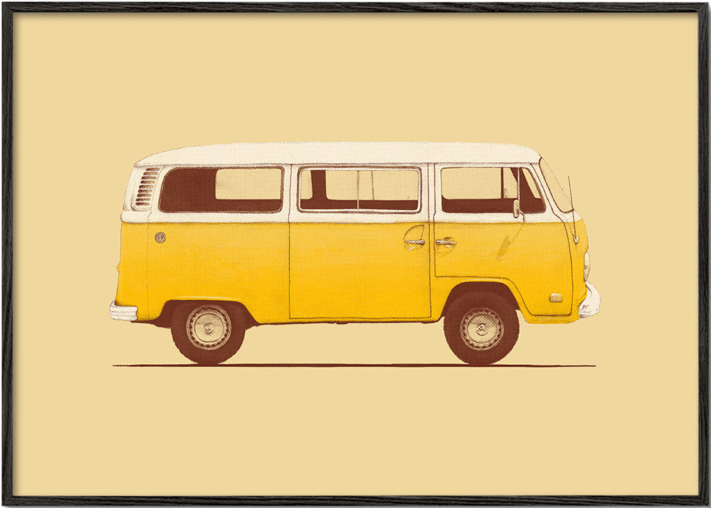 Ilustração carrinha amarela vintage