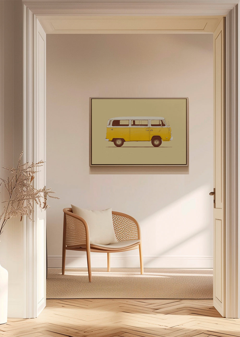 Ilustração carrinha amarela vintage