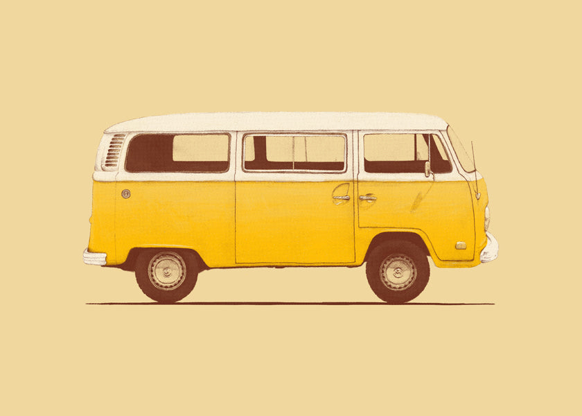 Ilustração carrinha amarela vintage
