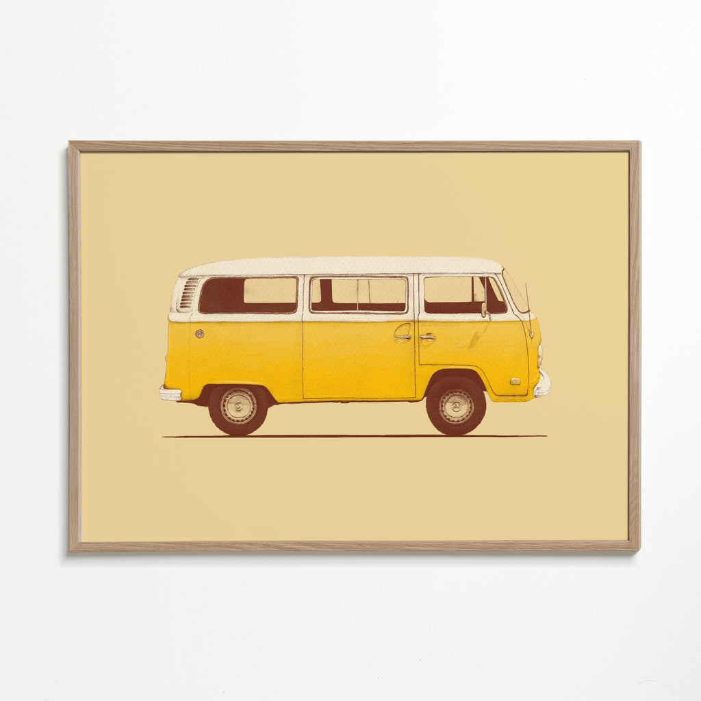 Ilustração carrinha amarela vintage