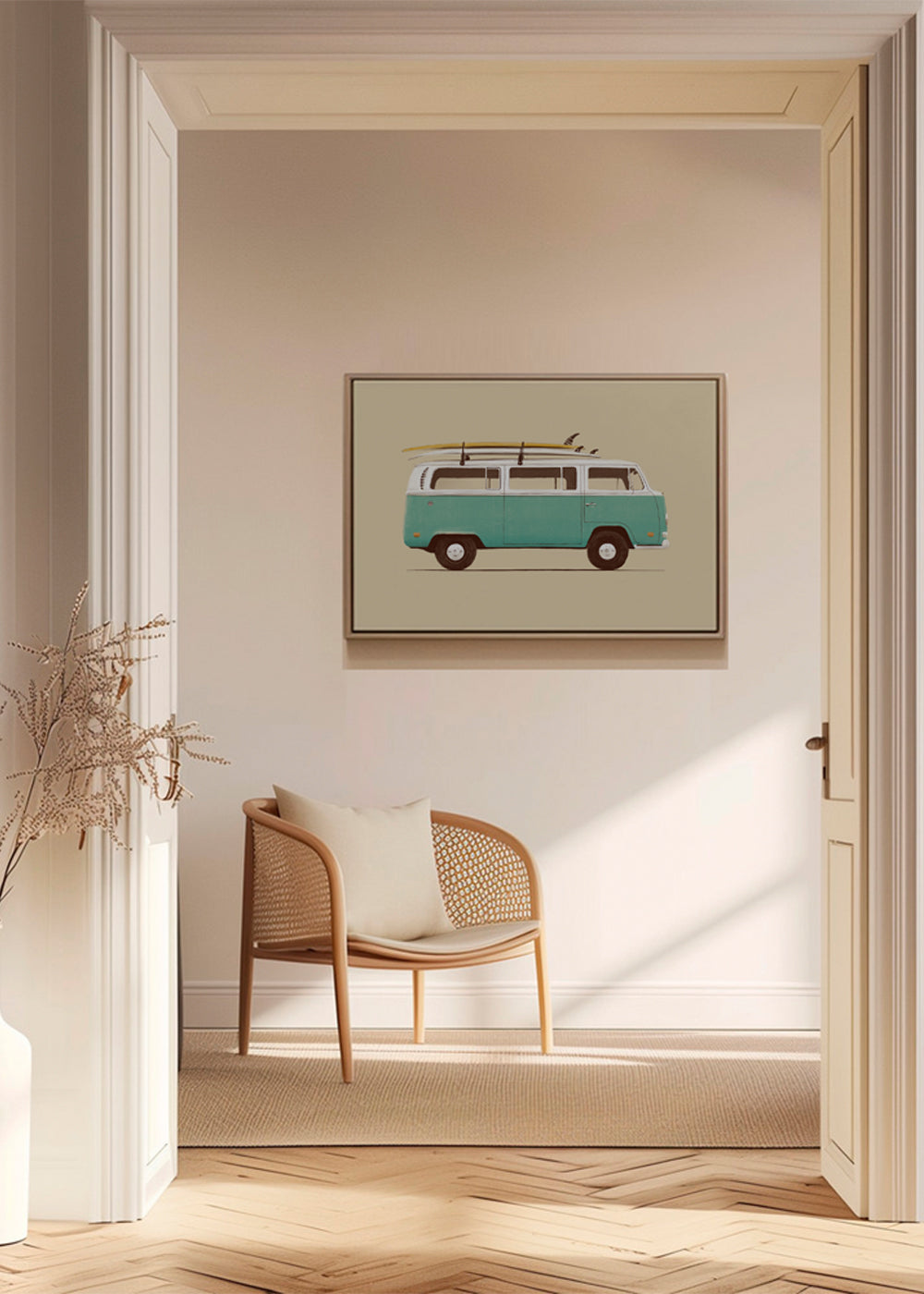Poster vintage camper surf turquesa