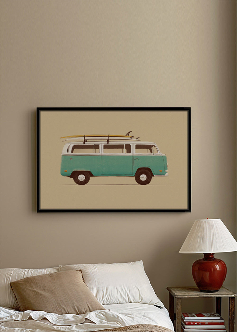 Poster vintage camper surf turquesa