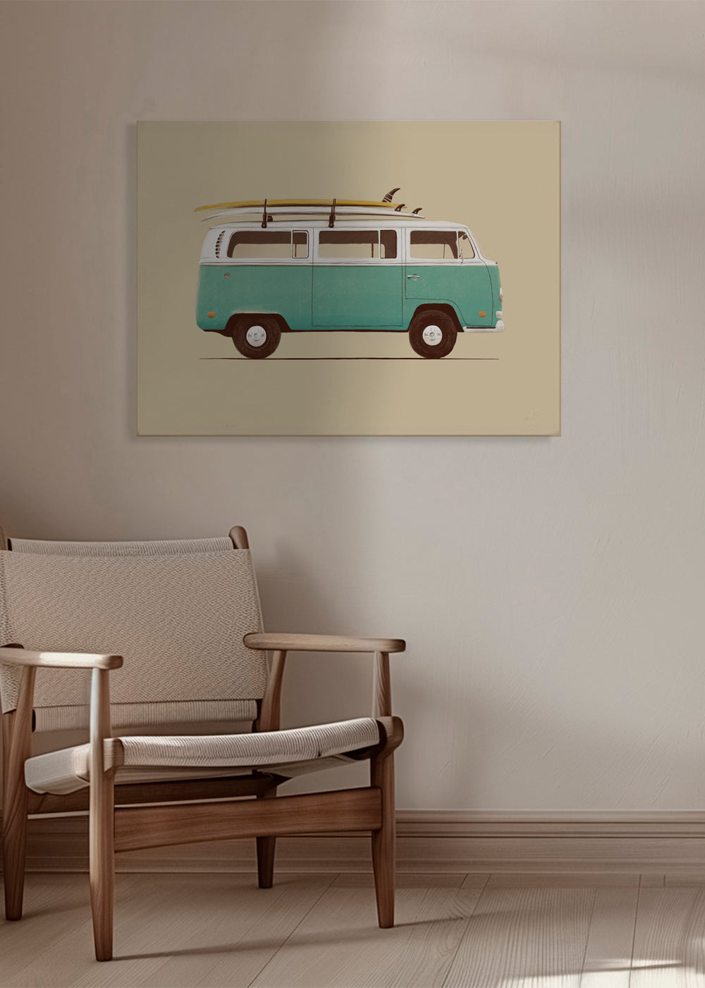 Poster vintage camper surf turquesa