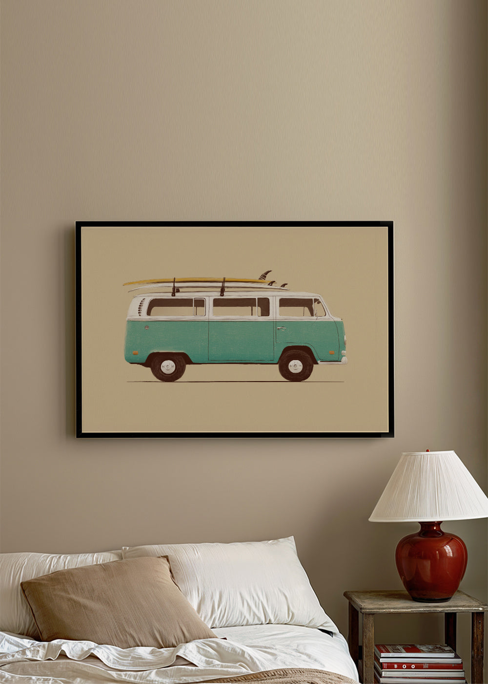 Poster vintage camper surf turquesa