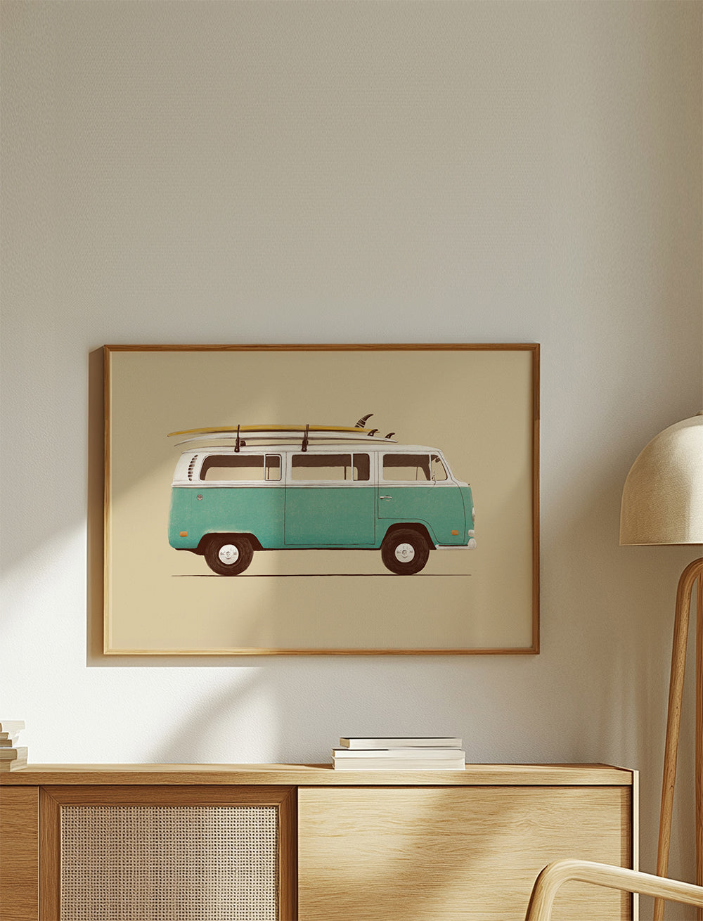 Poster vintage camper surf turquesa