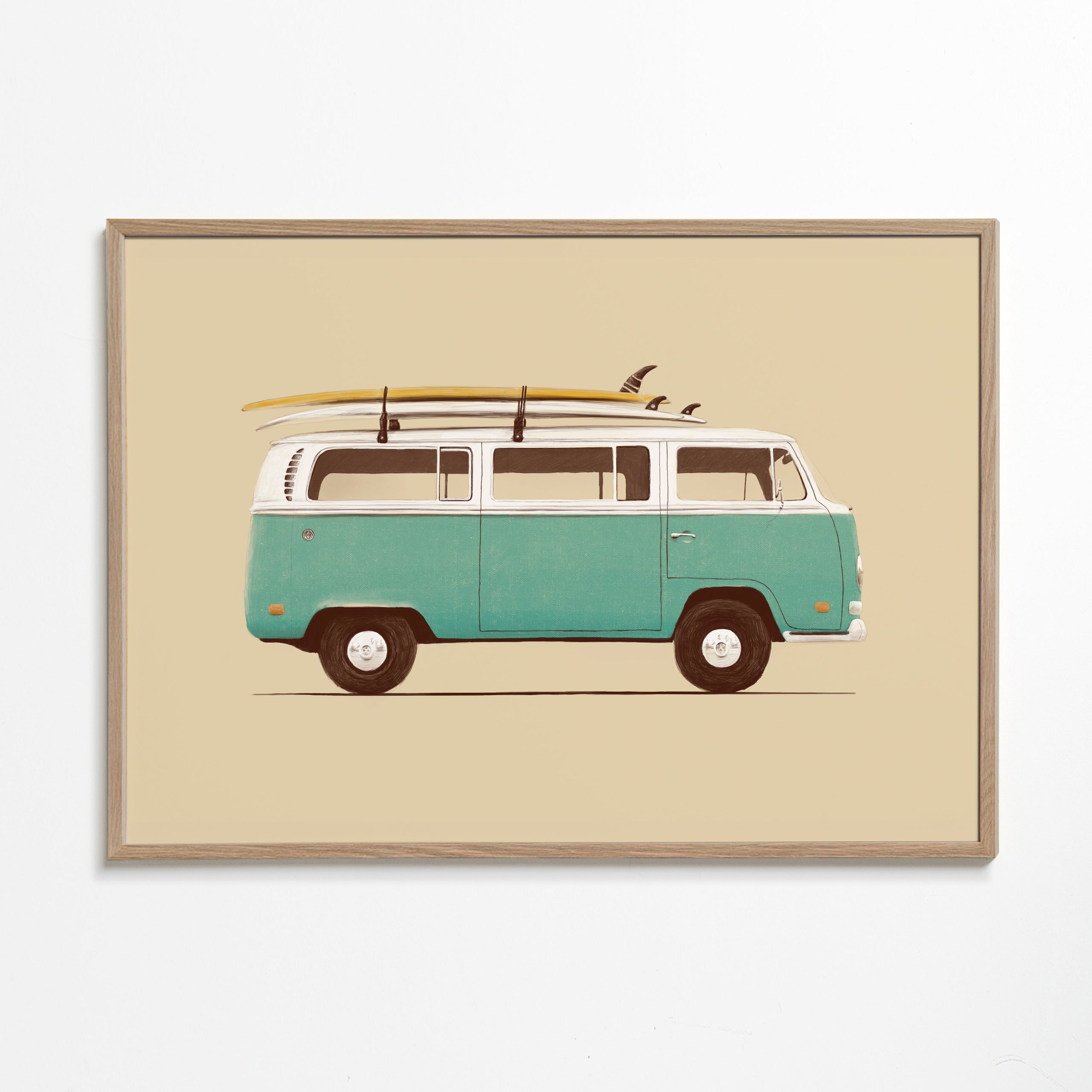 Poster vintage camper surf turquesa