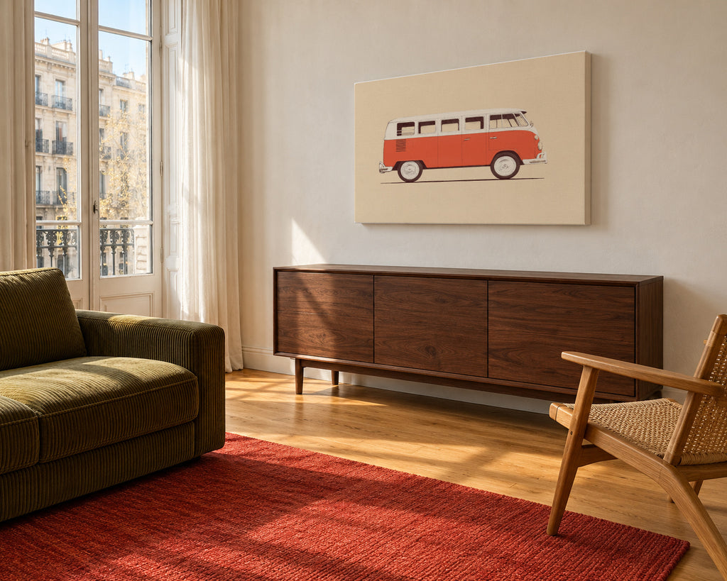 Red Van - Unframed canvas in an interior