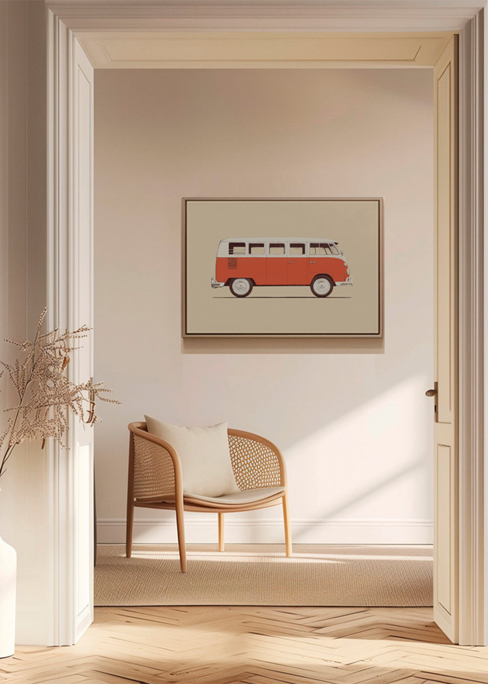 Quadro vintage furgão vermelho
