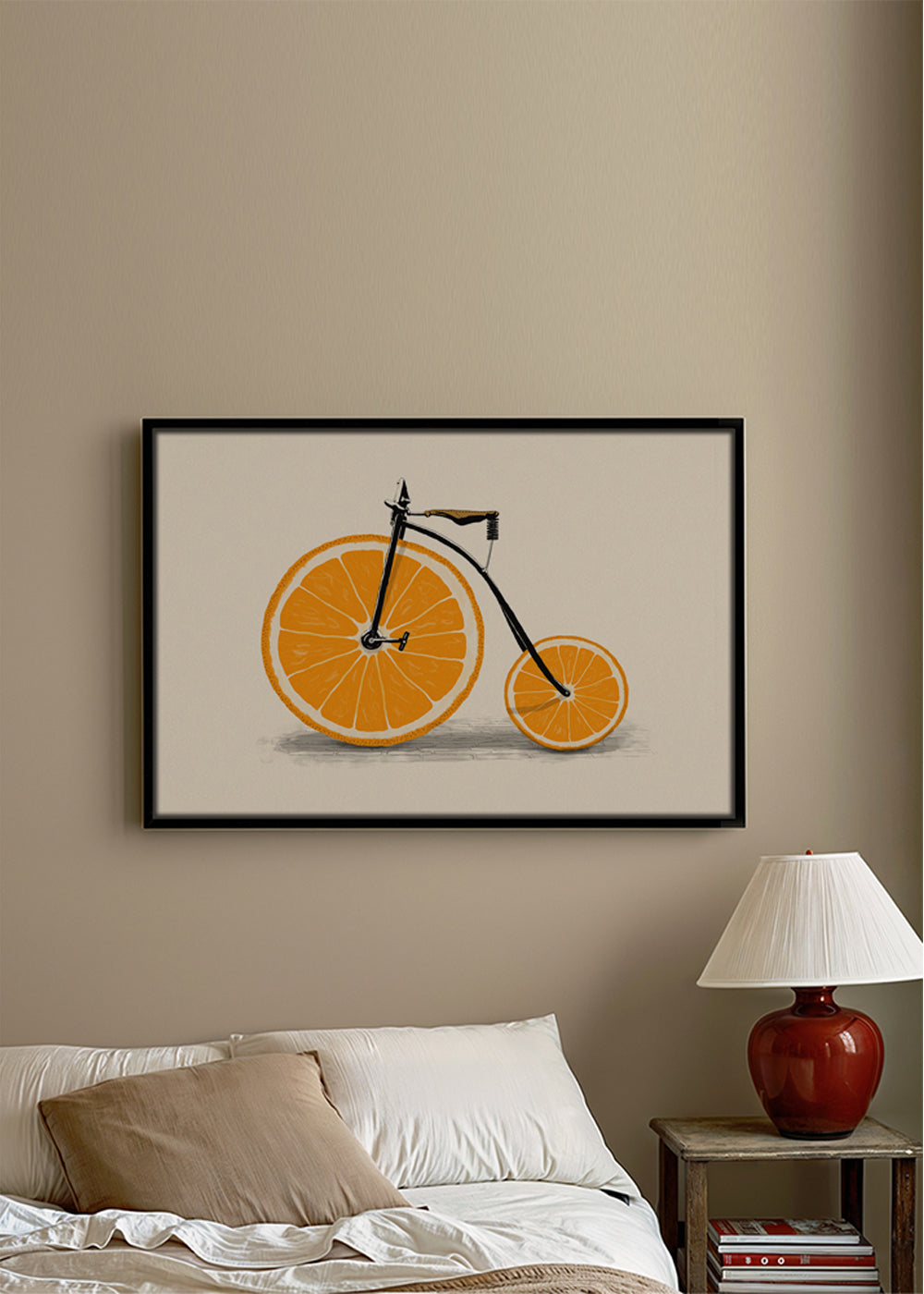 Arte para cozinha: bicicleta de laranja