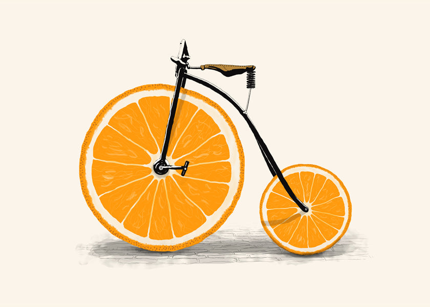 Arte para cozinha: bicicleta de laranja