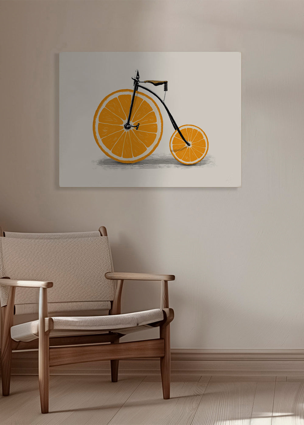 Arte para cozinha: bicicleta de laranja