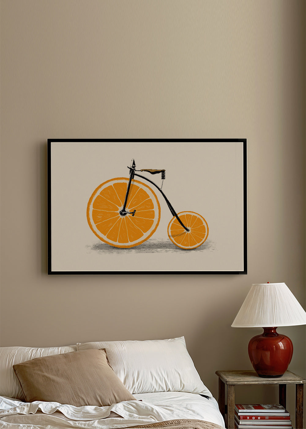 Arte para cozinha: bicicleta de laranja