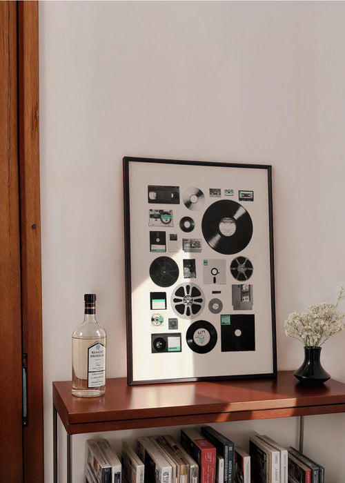 Estampa vintage de suportes musicais em colagem