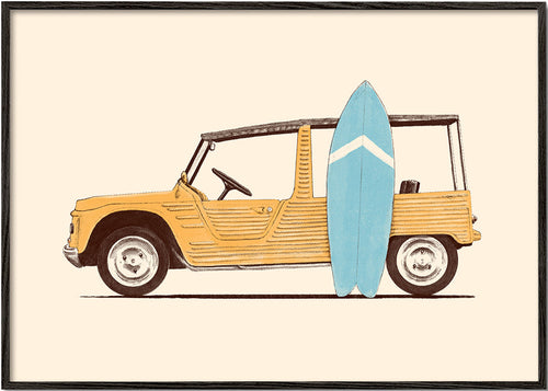 Quadro vintage carro com prancha de surf