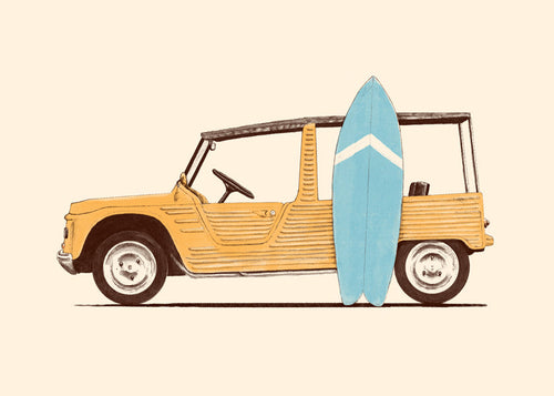 Quadro vintage carro com prancha de surf