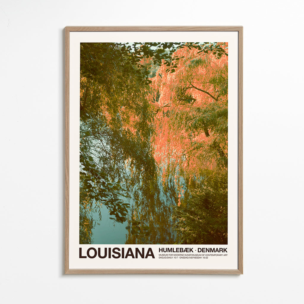 Quadro de paisagem com lago e reflexos rosados